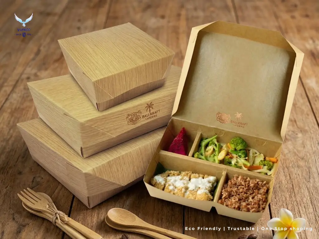 Kraft box cokelat food grade ramah lingkungan untuk kemasan cafe Bali Yumico.