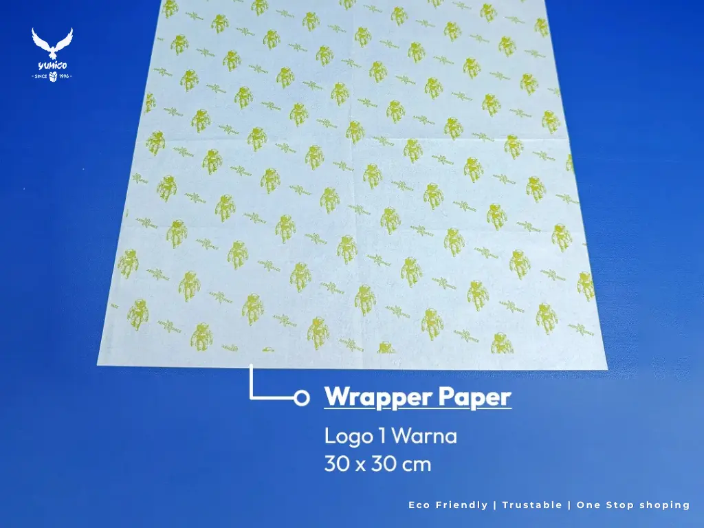 PFAS-Free Food Wrapper custom printed 1 warna ukuran 30x30 cm dari Yumico, kertas bungkus tahan minyak ramah lingkungan