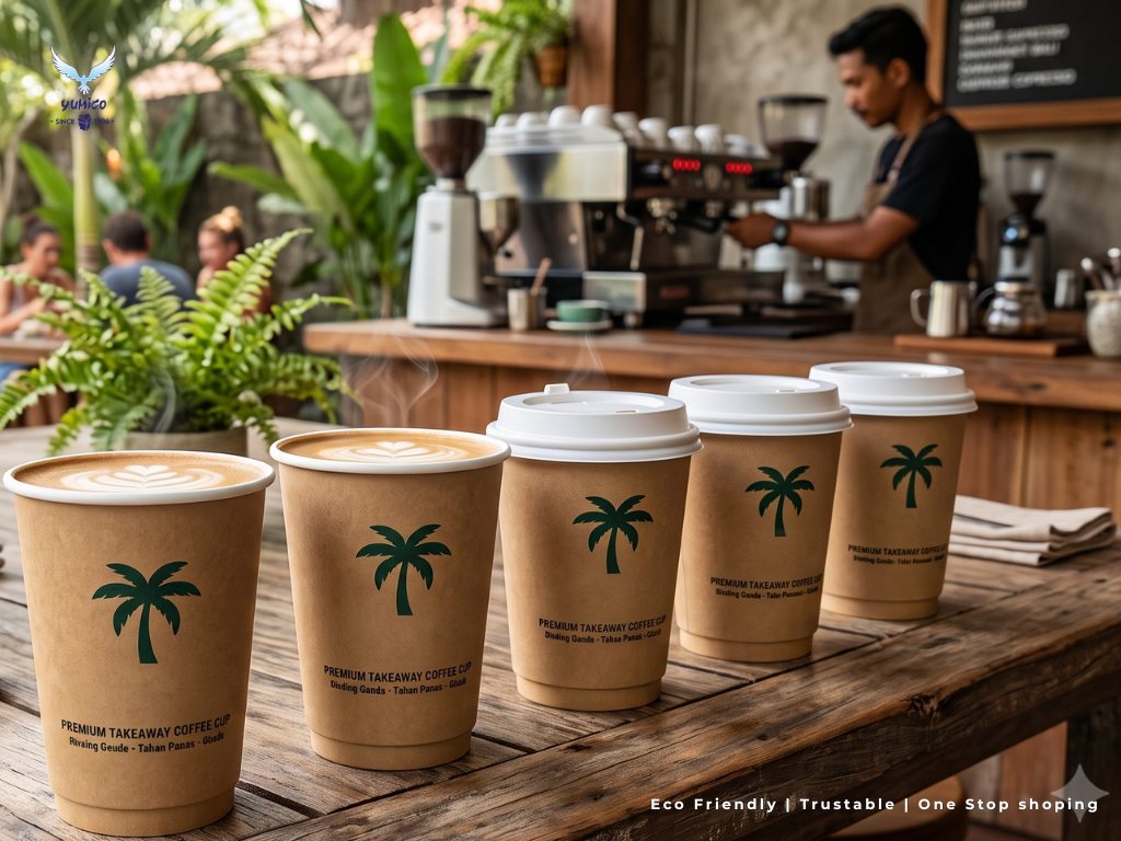 Supplier Paper Cup Kafe – Solusi Kemasan Kopi Bali Supplier paper cup kafe gelas kertas food grade kemasan kopi ramah lingkungan Yumico Bali.