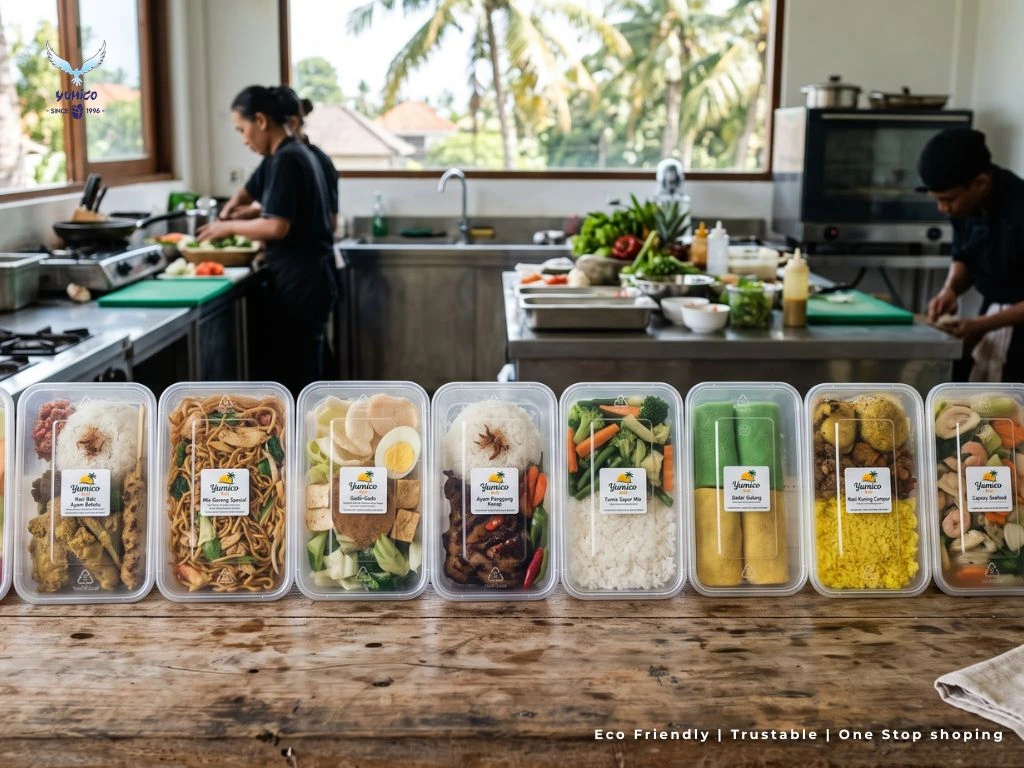Wadah Makanan Thinwall F&B – Kemasan Delivery Profesional Wadah makanan thinwall F&B kemasan plastik tahan panas anti bocor untuk restoran katering Yumico.