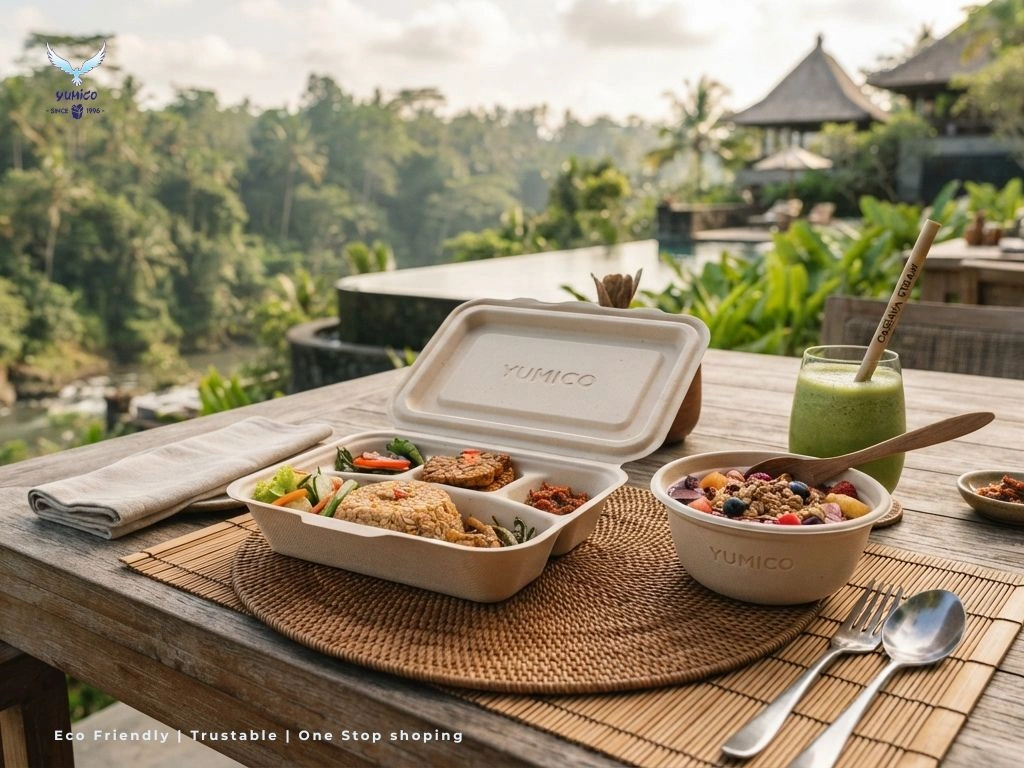 Premium Eco-Friendly Bali Hotel Packaging Supplier by Yumico Top Bali hotel packaging supplier providing eco-friendly F&B solutions for resorts and hotels by Yumico