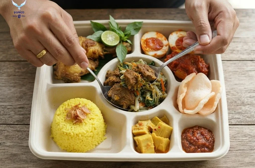 Paket Catering Sekat Lima + Tutup Cup Bagasse | Yumico
